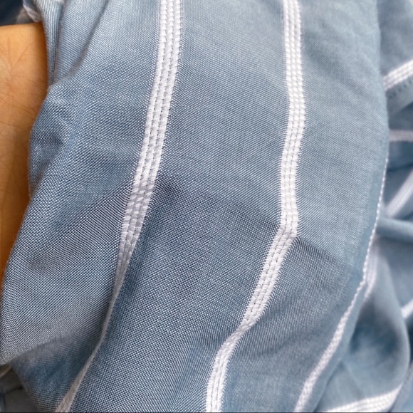 π¦ LOFT BOHO POWDER BLUE WHITE STRIPE BELTED RUFFLE SUMMER DRESS! - Picture 7 of 10